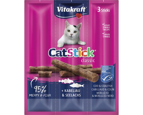 Gustare pentru pisici, Vitakraft Cat-Stick cu cod și ton, 3 buc, 18 g