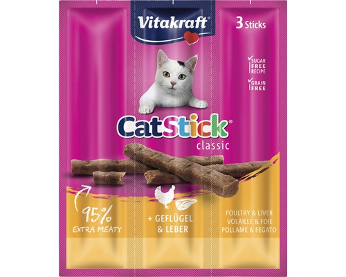 Gustare pentru pisici, Vitakraft Cat-Stick mini cu pasăre și ficat, 3 buc, 18 g