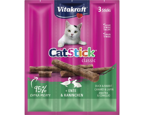 Gustare pentru pisici, Vitakraft Cat-Stick cu rață și iepure, 3 bucăți, 18 g-0