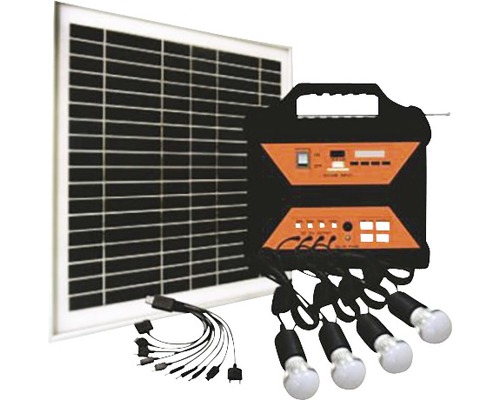 Set generator de curent cu panou solar 10W, acumulator 12V 7Ah, incl. 4 becuri LED, lanternă, 4xUSB, radio & mp3 player
