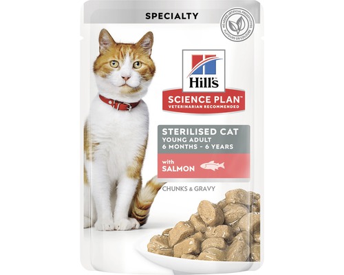 Hrană umedă pentru pisici Hill's Sterilised Young Adult cu somon în sos 85 g