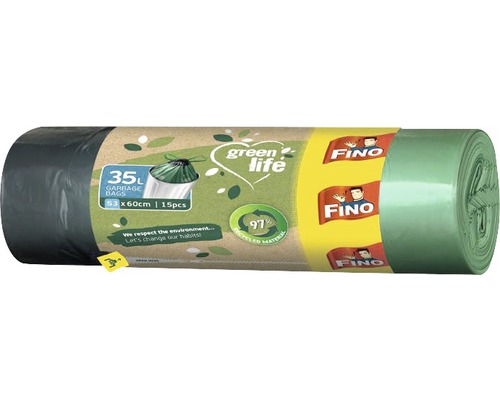 Saci menajeri Fino Green Life 35L 53x60 cm, cu șnur de legat, rolă 15 bucăți