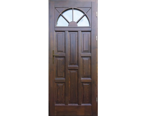 Ușă de intrare din lemn pentru exterior 1/1 molid nuc 90x210 cm dreapta