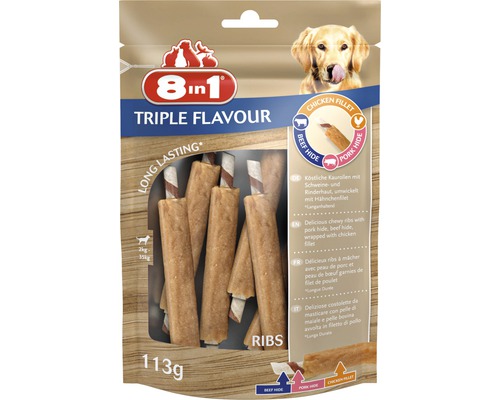 Recompensă pentru câini 8în1 Triple Flavour Ribs 6 buc.-0