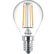 Bec LED Philips E14 4,3W 470 lumeni, glob clar G45, lumină caldă-thumb-0