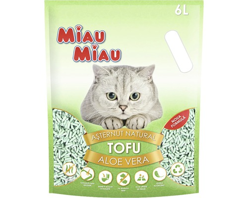 Așternut igienic pentru litieră pisici Miau Miau Tofu Aloe Vera, 6 l-0