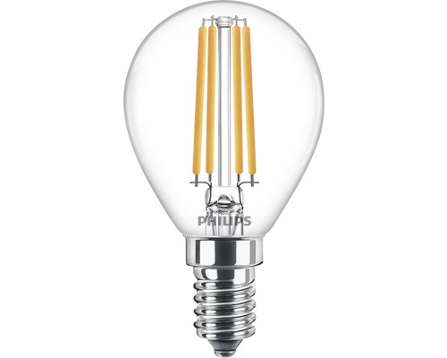 Bec LED Philips E14 6,5W 806 lumeni, glob clar G45, lumină caldă-0