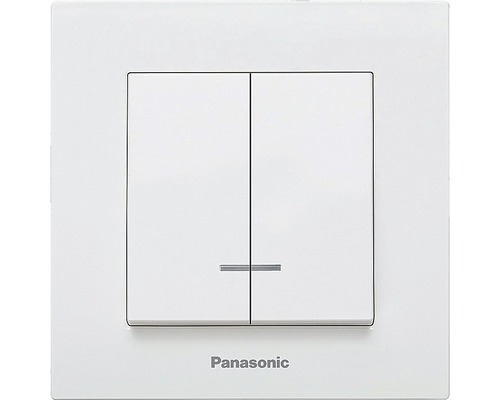 Întrerupător dublu Panasonic Karre Plus, cu lumină, alb, incl. ramă