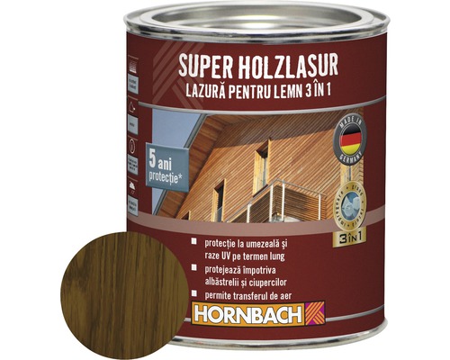 Lazură pentru lemn 3 în 1 Super Holzlasur nuc 0,75 l-0