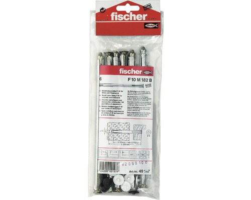 Ancore cu surub Fischer F10M 10x182 mm, pachet 6 bucati, pentru rame/tocuri, incl. capacele de mascare