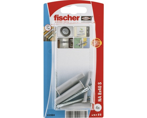 Dibluri plastic cu surub Fischer NA 8x40 mm, 4 bucati, pentru perete fals