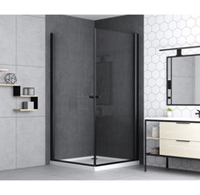 Ușă duș batantă basano Modena black 75x197,5 cm sticlă transparentă profil negru mat-thumb-1