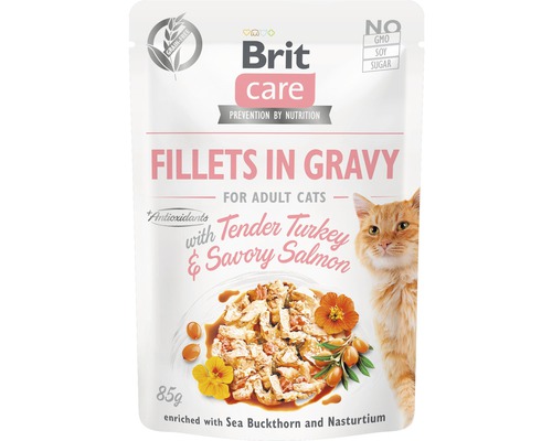 Hrană umedă pentru pisici Brit Care plic file de curcan și somon în sos 85 g-0