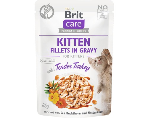 Hrană umedă pentru pisici Brit Care Kitten file curcan în sos 85 g