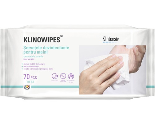 Șervețele umede dezinfectante pentru mâini Klintensiv, pachet 70 bucăți