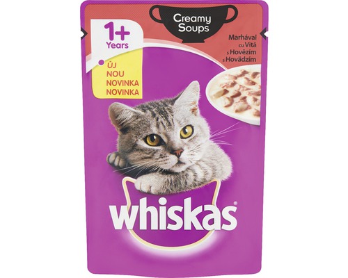 Hrană umedă pentru pisici Whiskas plic vită Creamy Soup, 85 g