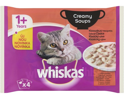 Hrană umedă pentru pisici Whiskas Creamy Soup Selecții clasice 4x85 g