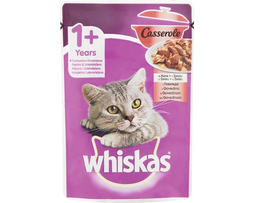 Hrană umedă pentru pisici Whiskas Casserole Adult cu vită, 85 g-0