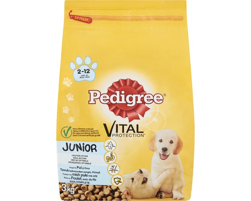 Hrană uscată pentru câini Pedigree Junior cu pui și orez 3 kg