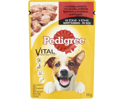 Hrană umedă pentru câini Pedigree cu vită și miel în sos 100 g