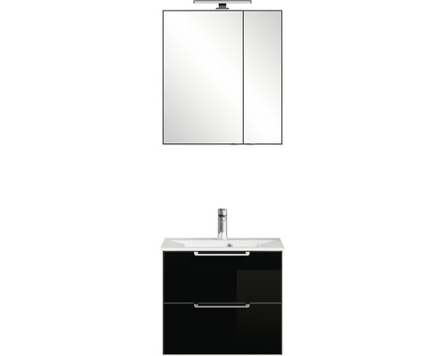 Set mobilier baie Pelipal Xpressline 3065, incl. bază lavoar, lavoar și dulap cu oglindă și iluminare LED, sticlă neagră