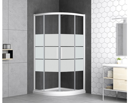 Cabină de duș semirotundă form & style Moorea R550, 90x90 cm, dungi orizontale, profil alb