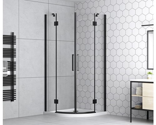Cabină de duș semirotundă basano Romallo black R550 90 x 90 cm sticlă transparentă profil negru mat-0