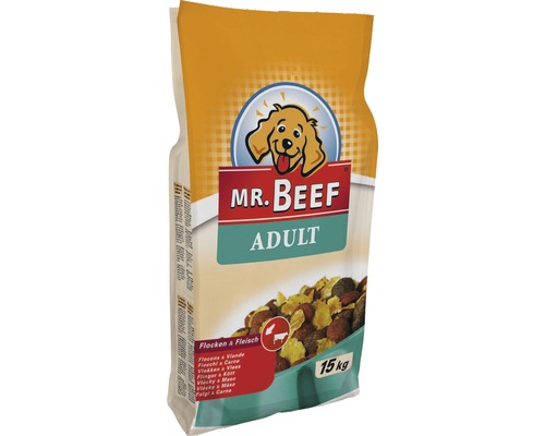 Snack pentru câini MR. BEEF Adult fulgi şi carne 15 kg