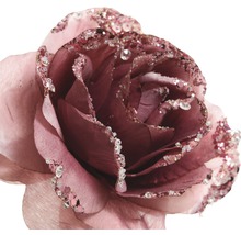 Trandafir decorativ, Ø 14 cm, roz inchis cu sclipici-thumb-1