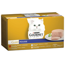 Hrană umedă pentru pisici PURINA Gourmet Gold Mousse cu vită/curcan/ficat/ton 4x85 g-thumb-0
