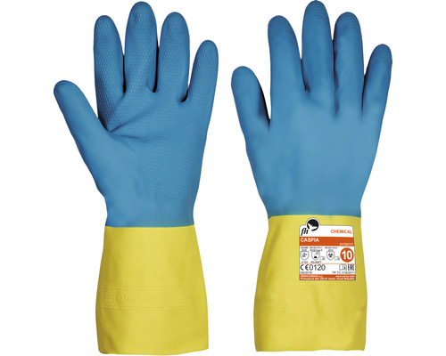 Mănuși de protecție Cerva Caspia din latex & neopren albastru/galben, mărimea 10-0