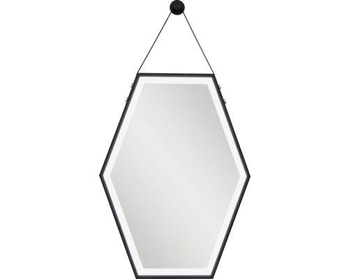 Oglindă baie cu LED hexagonală Sanotechnik Soho 60x80 cm negru