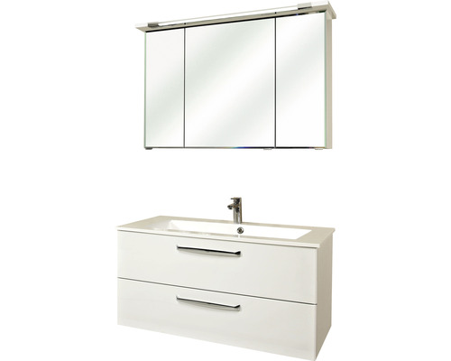 Set mobilier baie pelipal Kumba 107, incl. bază lavoar, lavoar, dulap cu oglindă și iluminare LED, alb lucios-0