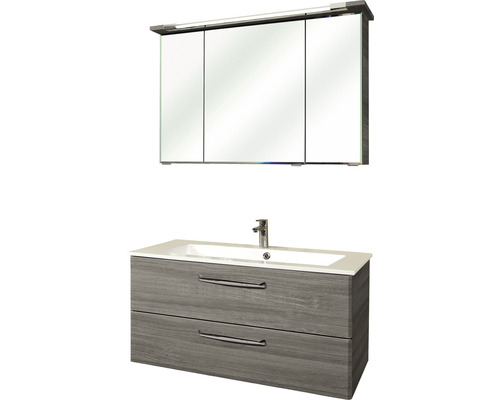 Set mobilier baie pelipal Kumba 107, incl. bază lavoar, lavoar și oglindă cu iluminare LED, grafit