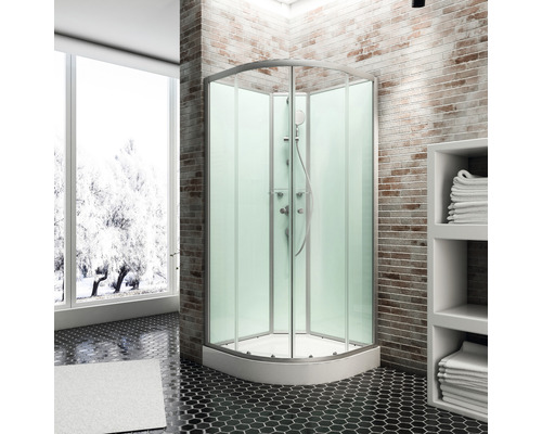 Cabină de duș completă RD Kreta II, 90x90x202 cm, sticlă securizată verde deschis, profil aluminiu