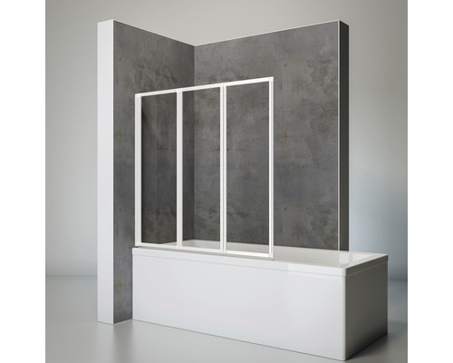 Paravan cadă pliabil Schulte, 127x140 cm, 3 elemente, sticlă clară, profil alb