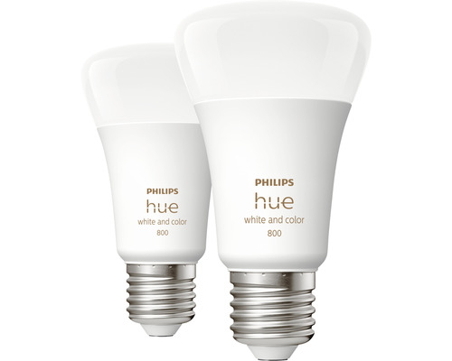 Becuri LED RGBW variabile Philips Hue E27 6,5W 800 lumeni, glob mat A60, Bluetooth, pachet 2 bucăți-0
