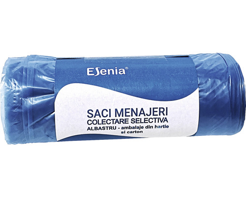 Saci menajeri Esenia 240L 110x125 cm, albastru, rolă 10 bucăți, pentru colectarea selectivă a deșeurilor
