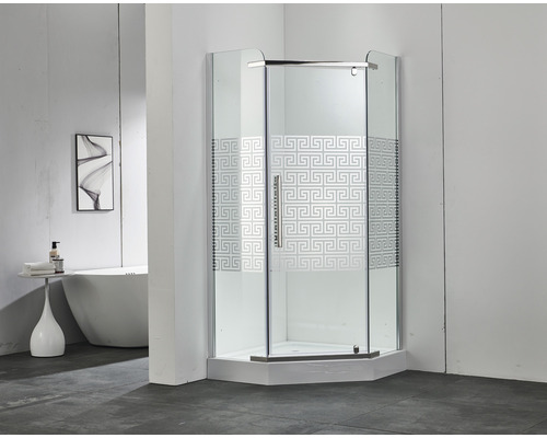 Cabină de duș pentagonală Belform Maze 80 x 80 x 185 cm sticlă transparentă profil crom deschidere dreapta