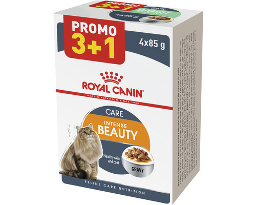 Hrană umedă pentru pisici Royal Canin Intense Beauty Care Adult piele și blană sănătoase în sos 4x85 g promo 3+1