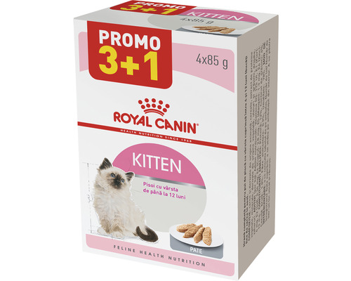 Hrană umedă pentru pisici Royal Canin Kitten pate 4x85 g promo 3+1