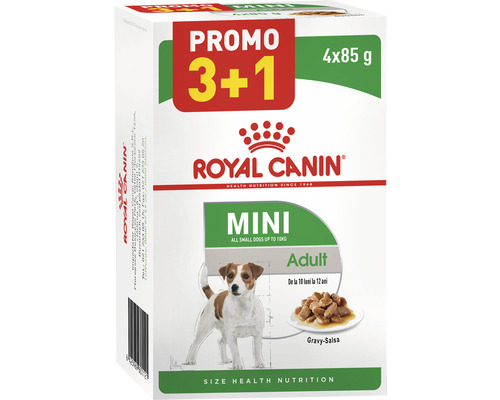 Hrană umedă pentru câini Royal Canin Mini Adult în sos 4x85 g promo 3+1