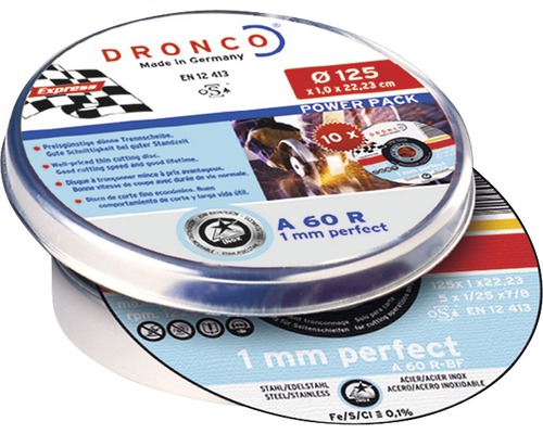 Discuri debitare metale Dronco Perfect Ø125x1x22,23 mm, pachet 10 bucăți