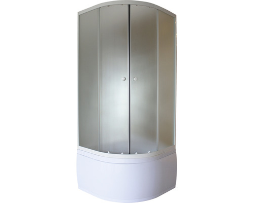 Set cabină de duș semirotundă cu cădiță duș înaltă 90x90x197 cm sticlă securizată mată profil alb