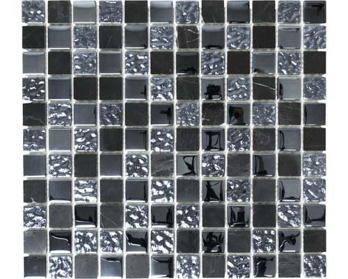 Mozaic sticlă-piatră naturală CM M462 negru 30,2x32,7 cm-0
