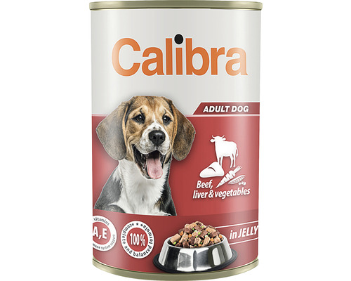 Hrană umedă pentru câini Calibra Adult cu ficat vită și legume în aspic 1,24 kg