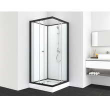 Cabină de duș completă Sanotechnik Uni 2 simplă 90x90x203 cm, sticlă securizată 4 mm, profile negre-thumb-0
