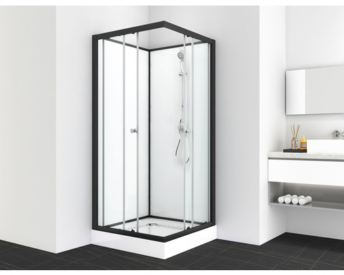 Cabină de duș completă Sanotechnik Uni 2 simplă 90x90x203 cm, sticlă securizată 4 mm, profile negre-0