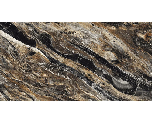 Gresie / Faianță porțelanată Fossil Nero High Gloss rectificată 80x160 cm-0