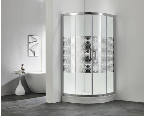 Cabină de duș semirotundă Belform Maze 80x80x185 cm stică transparentă design mozaic profil crom